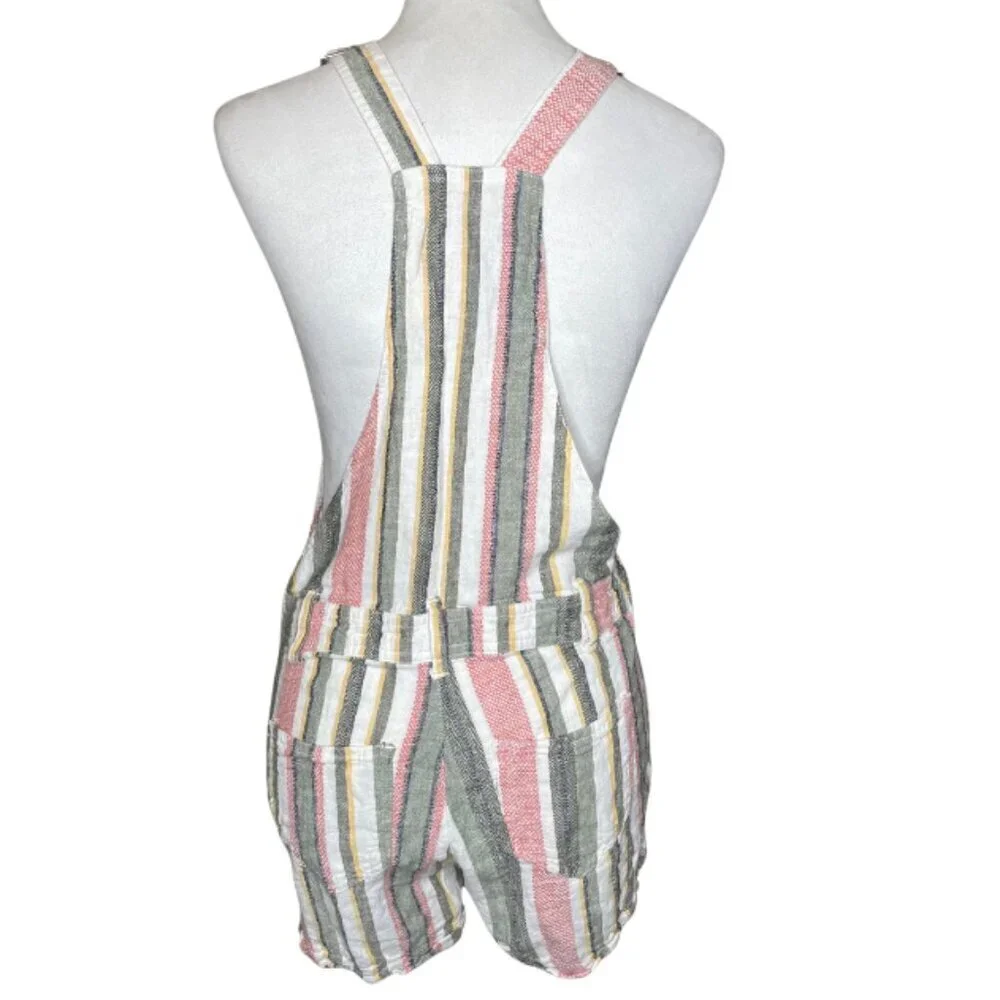 Indigo Rein Striped Linen Blend Shortall Overalls Romper - Size Medium